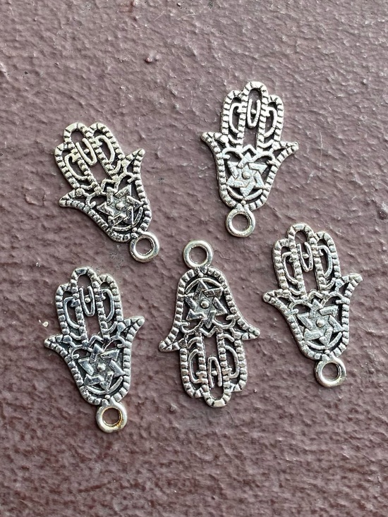 Jewelry - 5 Silver Hamsa Hand Star of David Charm Pendants - Lightweight Stainless Steel